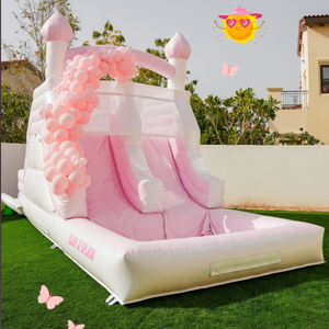 Nuevo diseño Pastel Rosa Tobogán inflable Inflables de agua para niños Tobogán con soplador - Product Image 1