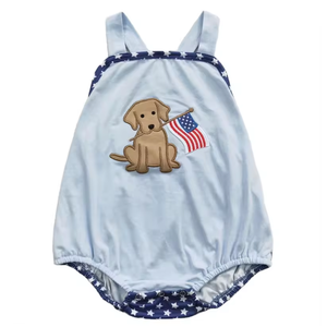 Ropa Infantil al por Mayor para el 4 de Julio, Conjuntos de Pantalones Cortos con Bordado de Cachorro y Bandera Americana, Ropa Casual de Verano para el Día Patriótico - Product Image 5