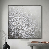 Peinture murale florale blanche texturée, grande taille, peinte à la main, peinture sur toile 3D pour la décoration du salon