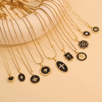 Kalung Liontin Salib Hitam Bergaya dengan Motif Tetesan Minyak, Pola Geometris Berbentuk Hati, Rantai Klavikula Unik dari Baja Tahan Karat