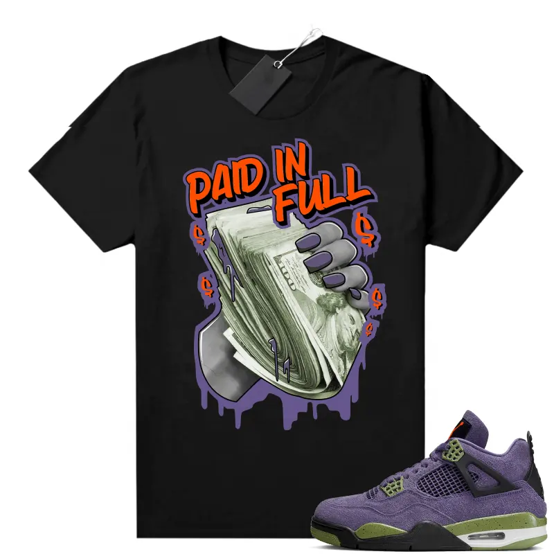 Canyon Purple 4s Unisex Shirts Sneaker Match T Shirt Black Paid In Full Men Streetwear 100% Cotton Graphic Tees