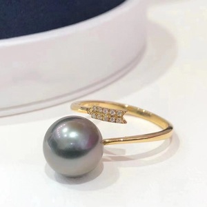 Bague en argent 925 avec perle noire vert paon naturelle, polyvalente, ronde 9-10 mm avec micro défauts, incrustation exquise, édition simple et tendance - Product Image 4