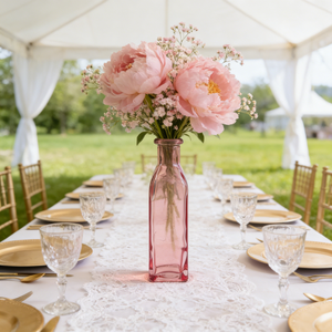 אגרטל זכוכית ורוד 17.5 ס\"מ וינטג' מעוטר בפרחים, בקבוק אפותקרי, קישוט מרכזי לחתונה, אגרטל לפרח בודד, סיטונאי, יצרן מקורי - Product Image 4