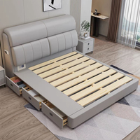 Lit Moderne en Cuir Souple 1,8 Mètre Trois Places avec Rangement Écologique Durable Cadre en Bois de Pin de Luxe avec Sommier