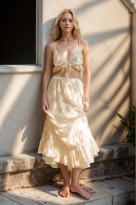 Conjunto personalizado con estampado floral y volantes para mujer, camisola de playa de verano, conjunto sexy de dos piezas, conjunto de <span class=keywords><strong>falda</strong></span> larga y Top para mujer - Product Image 4