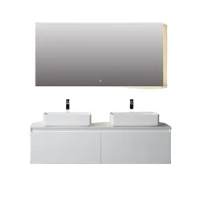 Yabiya High quality unique design rushed white color double sink cabinet