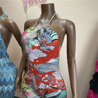 Combinaisons moulantes à imprimé léopard Jiubaju pour femmes, dos nu, sans manches, style halter