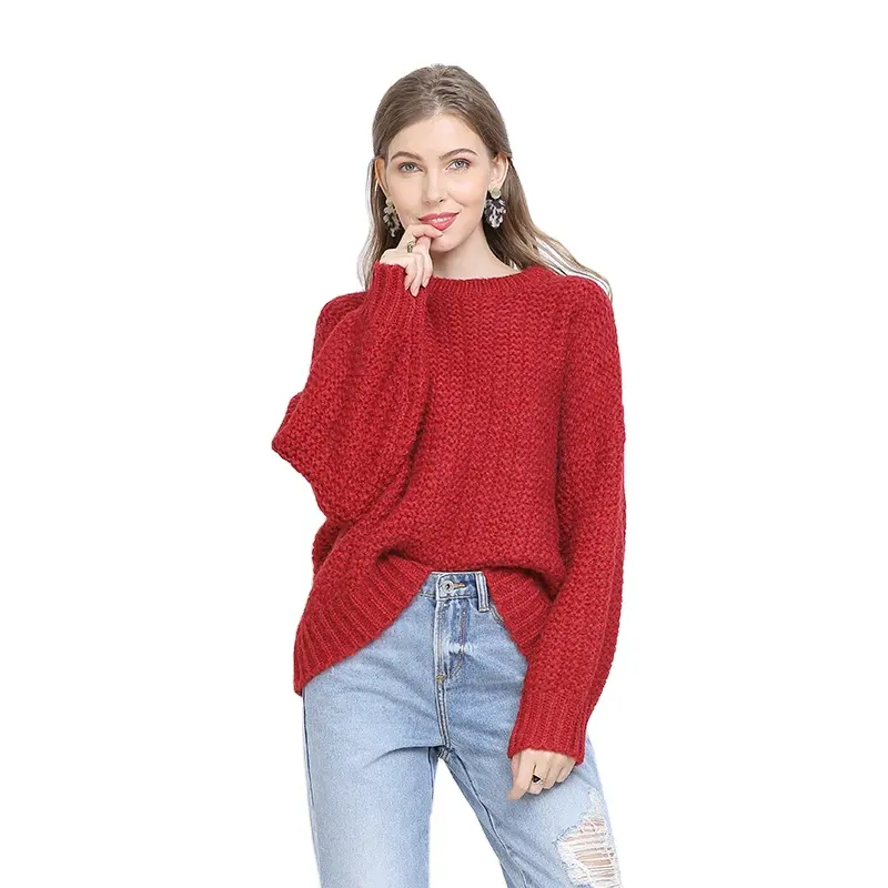 New cheap casual knitwear ladies crewneck pullover knitted women sweater