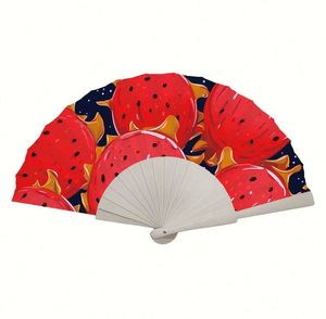 Éventail en papier personnalisé avec logo imprimé, pliable, en bois, artisanat, décoration intérieure, motif traditionnel de fleurs blanches peintes, 101 pièces - Product Image 2