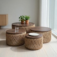 Tabouret en bois tressé de style japonais moderne, fait main, écologique, table basse d'appoint, tabouret de maquillage, tabouret de café, mini table d'angle pour baie vitrée
