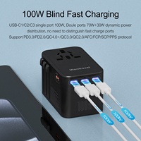 Adaptateur de voyage universel multifonctionnel à charge rapide 4 ports Wontravel 100W Mini Gan Adaptateur de voyage tout-en-un
