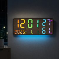Jam Dinding LED RGB Digital untuk Ruang Tamu, Layar Besar, Remote Control, Temperatur, Kelembapan, Kalender, Lampu Neon Ambient, Timer