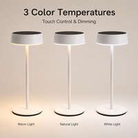 Lampe de table LED solaire rechargeable moderne, charge Type-C, contrôle tactile, intensité réglable, 3 couleurs, sans fil, en métal, pour l'extérieur