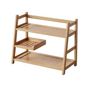 Three Tier Bamboo Storage <b>Rack</b> With Drawer Standing Type Minimalist Kitchen Organizer Durable Multifunctional <b>Shelf</b> Unit counter - Product Image 1