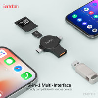 Adaptateur USB Earldom Offre Spéciale 5 en 1 USB vers Dual 8 Pin + Interface USB-C/Type-C Adaptateur OTG Convertisseur OTG U Disk Noir
