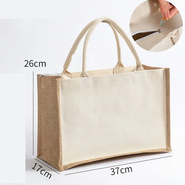 Özel logo kullanımlık çuval bezi tote kanvas çanta kadın çanta el çantası jüt tote alışveriş çantası