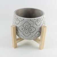 Jardinière de pot de fleur en ciment intérieur et extérieur de conception classique avec support en bois