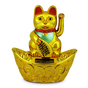 Chat porte-bonheur japonais en plastique à énergie solaire de 4 pouces, <span class=keywords><strong>couleur</strong></span> blanc doré noir, bras qui bouge, chat porte-bonheur <span class=keywords><strong>Maneki</strong></span> <span class=keywords><strong>Neko</strong></span> - Product Image 1