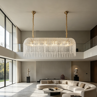 Lustre LED rectangulaire long en cristal K9 avec pampilles, suspension linéaire de luxe pour salle à manger et îlot de cuisine