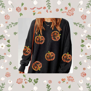 Sudadera de Invierno con Lentejuelas para Mujer, Diseño Gráfico de Halloween, Manga Larga, Brillante, con Estampado de Calabaza y Fantasma, Estilo Feo - Product Image 3