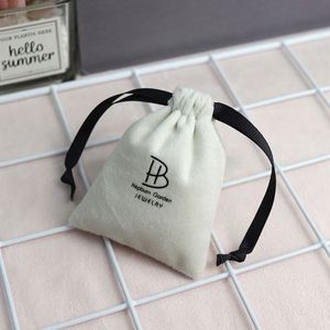 Custom Screen Printing Logo Recyclable Luxury White Silk Velvet Jewelry Gift Packaging Watch Gemstone Drawstring Pouch - Product Image 1