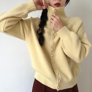 秋季高领针织开衫女式复古韩式宽松高级宽松毛衣外套 Sehe Fashion - Product Image 1