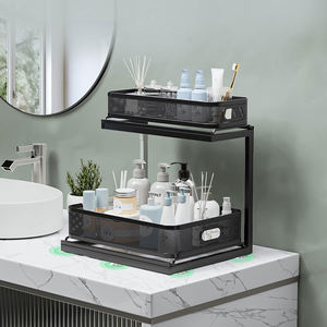 Mesh Height Adjustable Pull Out Dish Under the Bathroom Cabinet Drying <strong>Spice</strong> Sink Storage <strong>Rack</strong> With 2-Tier Slide Out Drawer - Product Image 2