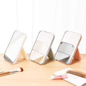 Desktop Makeup <b>Mirror</b> Square <b>Plastic</b> Frame Silver Lens Foldable Portable One Way <b>Mirror</b> For Vanity Use - Product Image 1