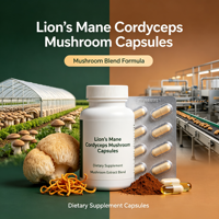 Capsules de mélange de champignons avec Crinière de lion et Cordyceps, naturelles, végétaliennes/sans gélatine, pour le bien-être quotidien des adultes
