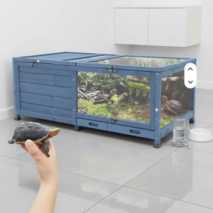 Terrarium <span class=keywords><strong>de</strong></span> Luxe Moderne en Bois Massif pour Tortues Terrestres avec Fonction d'Escalade et Abreuvoir, Utilisation Intérieure/Extérieure pour Reptiles Vivants - Product Image 2