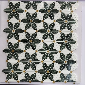 Mosaico <span class=keywords><strong>de</strong></span> Piedra en Forma <span class=keywords><strong>de</strong></span> Flor, Proveedores <span class=keywords><strong>de</strong></span> Mosaico Floral <span class=keywords><strong>de</strong></span> Piedra Blanca y Verde con Borde Aleatorio para Baño, Decoración <span class=keywords><strong>de</strong></span> Mármol con Corte por Chorro <span class=keywords><strong>de</strong></span> Agua - Product Image 5