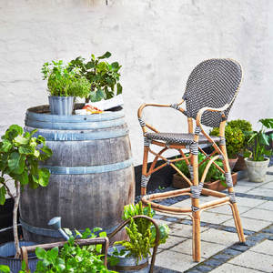 Chaise haute d'extérieur en aluminium et rotin, style antique danois, pour terrasse, jardin ou bar, modèle <span class=keywords><strong>Paris</strong></span> Rooftop - Product Image 1