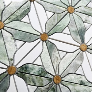 Mosaïque moderne en marbre à motifs floraux, incrustation en laiton, pour crédence <span class=keywords><strong>de</strong></span> cuisine, mur <span class=keywords><strong>de</strong></span> <span class=keywords><strong>salle</strong></span> <span class=keywords><strong>de</strong></span> <span class=keywords><strong>bain</strong></span>, usage hôtelier - Product Image 1