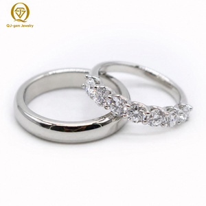 Minimalist Design Platinum <b>Couple</b> <b>Ring</b> Round Cut Lab Grown Diamond with IGI Free Inner Engraving/Custom for Anniversary Gift - Product Image 1