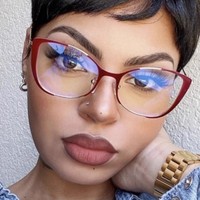 Lunettes anti-lumière bleue à monture métallique ultra-légère pour adultes, femmes, style œil-de-chat punk, monture intégrale à motif géométrique, pour toutes les formes de visage