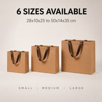Sacs de courses biodégradables en papier kraft avec poignées en ruban, sans couture, fond sans pli, 6 tailles, logo personnalisé, vente en gros, pour bougies