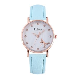 Montre à quartz en cuir pour femmes, <span class=keywords><strong>belle</strong></span> et élégante, motif libellule, cadran blanc, montres à quartz pour femmes - Product Image 2