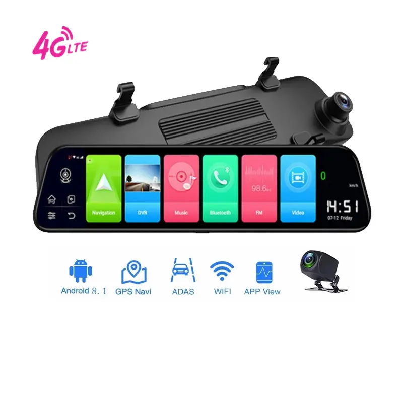 10 אינץ מסך מגע 4g dvr רכב dashcam adas 2 ערוץ אנדרואיד דאש מצלמת wifi gps קדמי ואחורי כפול lents 4g mirorr דאש מצלמת