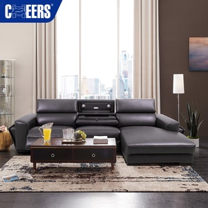 MANWAH चीयर्स गर्म बिक्री एल आकार चमड़े पावर झुकनेवाला सोफे कोच लाउंज के साथ एलईडी प्रकाश कप धारक और वायरलेस चार्ज - Product Image 2