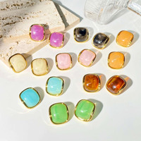Pendientes de Resina Cuadrados Lisos Chapados en Oro de 18K Estilo Vintage, Multicolor, Geométricos, para Uso Diario, Joyería para Mujer