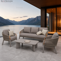 SHISHUN Outdoor-Gartenmöbel-Set für 5 Personen, Seilgeflecht-Aluminium-Sofa-Stühle, Sinterstein-Couchtisch, wasserdicht, rostfrei