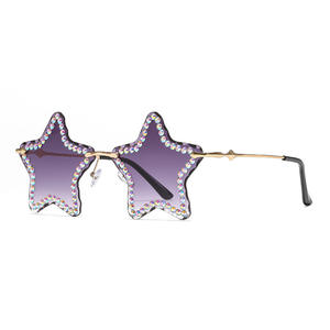 Gafas de sol sin montura con diamantes de imitación en forma de estrella para mujer, de metal, protección UV400, tipo 3, lentes negras, material de PC, a la moda, exageradas - Product Image 6