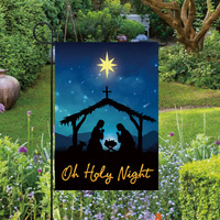Drapeau de jardin de la Nativité de la nuit sainte silencieuse 12x18 pouces décoration de noël en plein air jésus chrétien bannière de cour d'hiver tissu personnalisé