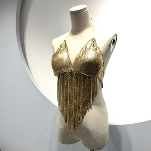 GC074 Sexy Golden <span class=keywords><strong>Sequin</strong></span> Bra Bikini Body Chain Body Jewelry Chainmail tank Top for Party Women - Product Image 3