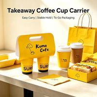 Support de tasses à café en papier écologique de qualité alimentaire avec logo personnalisé, pelliculage mat, pour 2 tasses, emballage à emporter