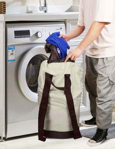 Sac à linge en nylon durable avec poche, sac à linge avec bretelles, filet, sac à cordon en coton biologique de 4 à 16 oz - Product Image 3