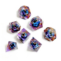 Ensemble de dés DND à noyau liquide œil de dragon violet, 7 pièces, à bords vifs, en résine, polyédriques, écologiques et durables pour Dungeons & Dragons