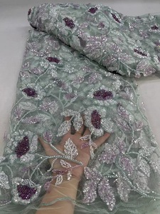 Vải cưới đính cườm ren ánh sáng màu ren vải với sequins thêu lưới ren thiết kế - Product Image 6