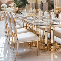Table à manger moderne en acier inoxydable doré et verre trempé, durable, de marque Dreamlike, pour hôtel, fête, mariage, banquet en plein air, événements