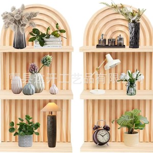 Solid Wood <b>Wall</b> <b>Mounted</b> <b>Shelf</b> Arched Design 3 Tier Storage Display Rack For Plants Ornaments And Decorative Items - Product Image 1